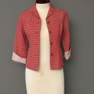 Shin Choi Red White Jacket 3/4 Sleeve 4 Button Clousre Lined Sz 2